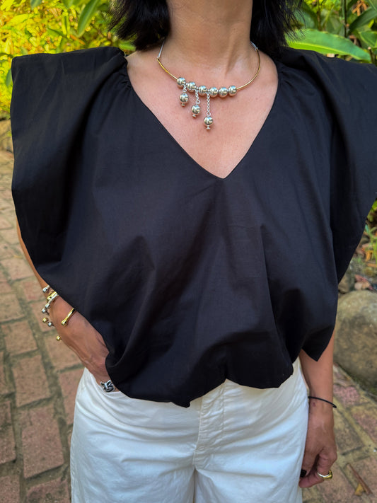 Poplin V-neck Top
