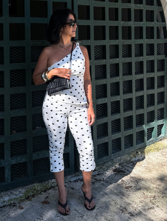Ivory Polka Dots Capri Pants