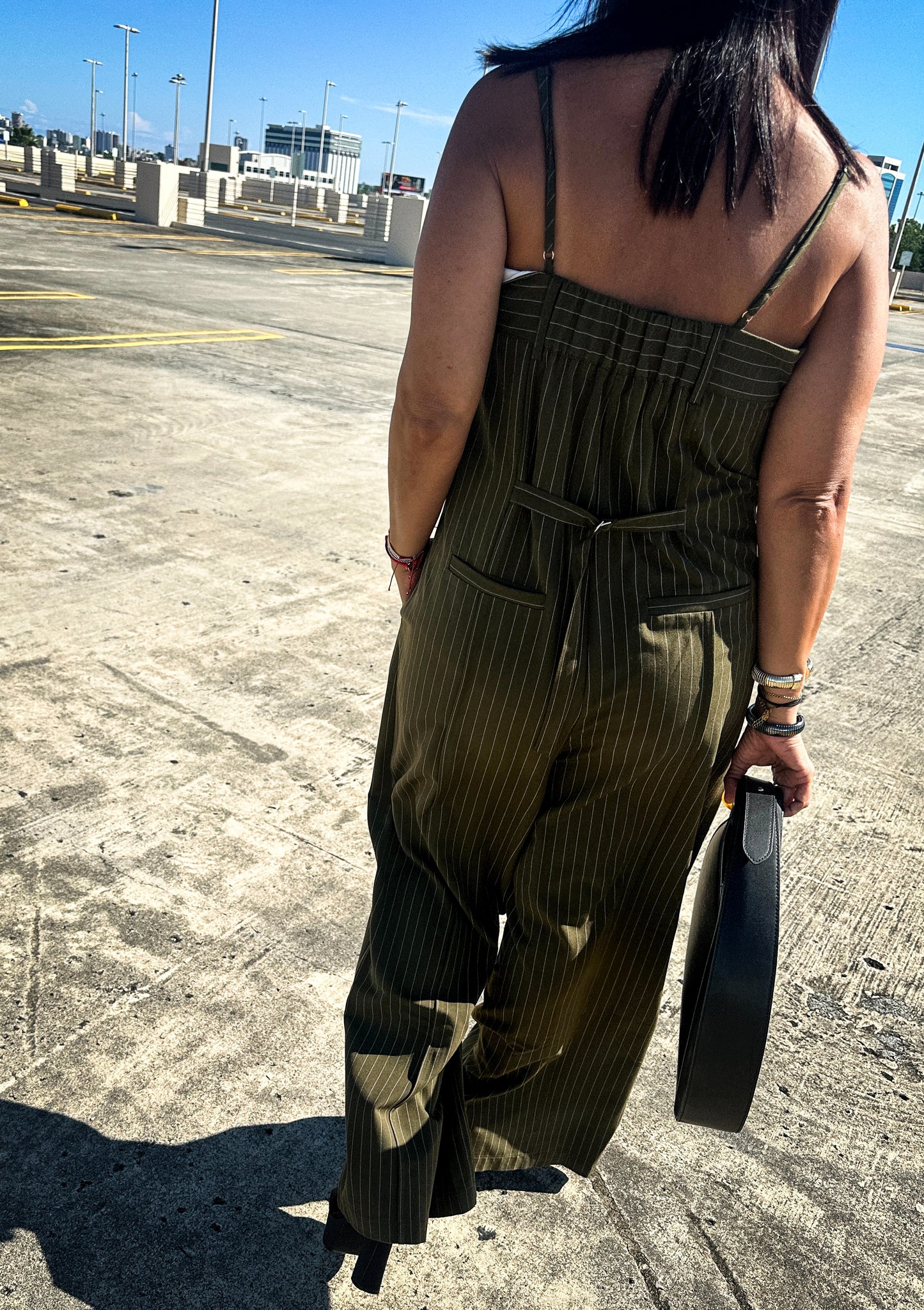 Olive Pinstripes Jumpsuit