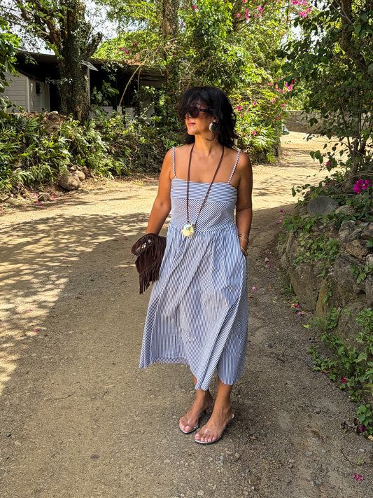 Navy Stripes Midi Dress