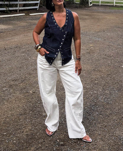 Denim Halter Studded Top