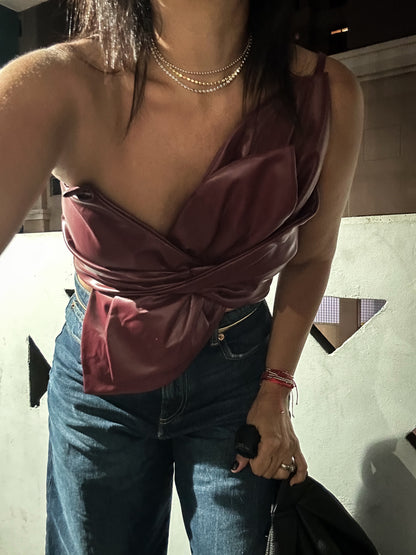 Burgundy Faux Leather Crop Top