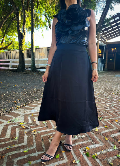 Black Satin Midi Skirt