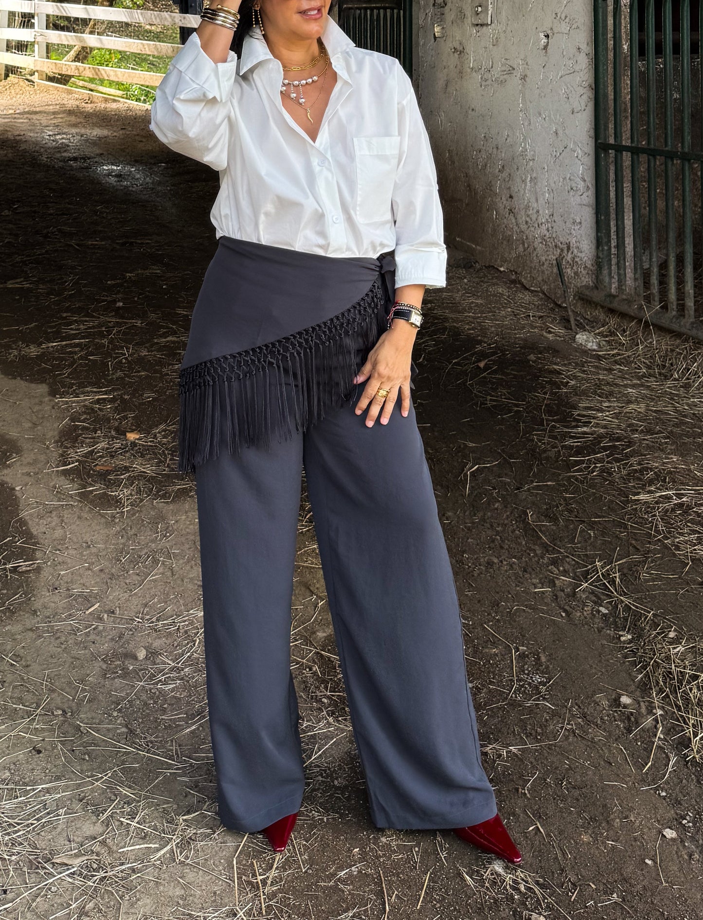 Overlay Fringes Scarf Pants