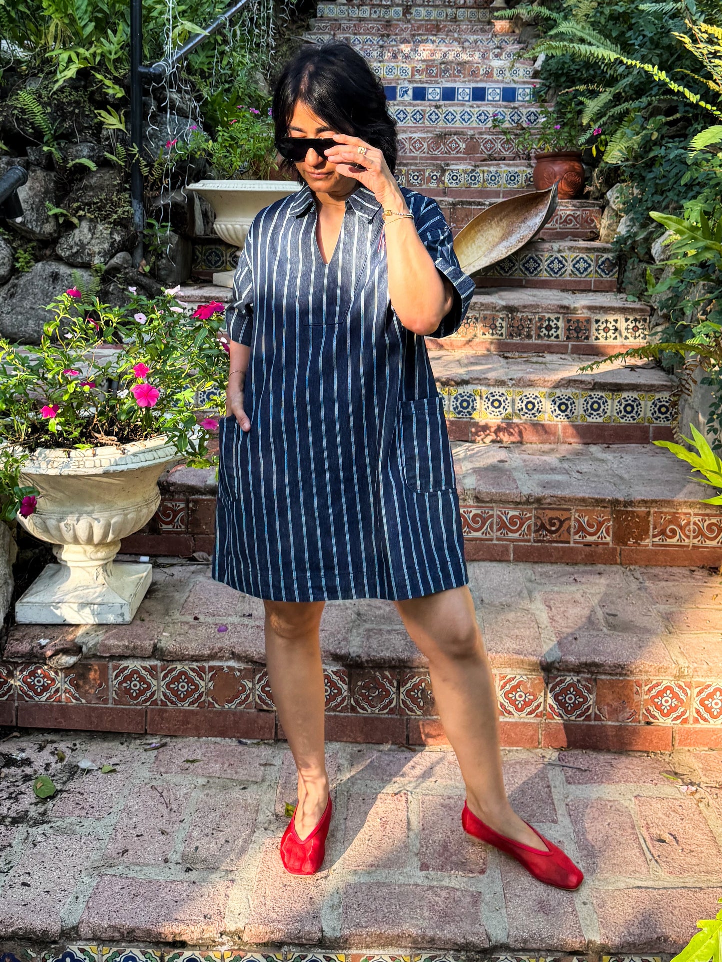 Dark Denim Striped Mini Dress