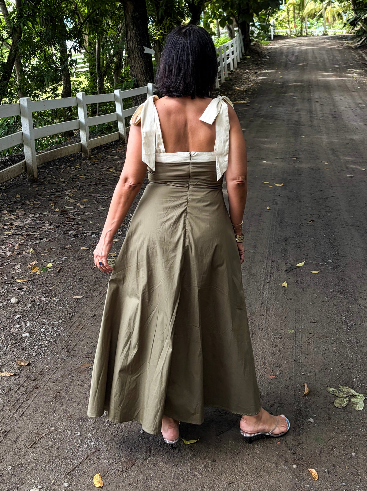 Olive Cream Contrast Maxi Dress