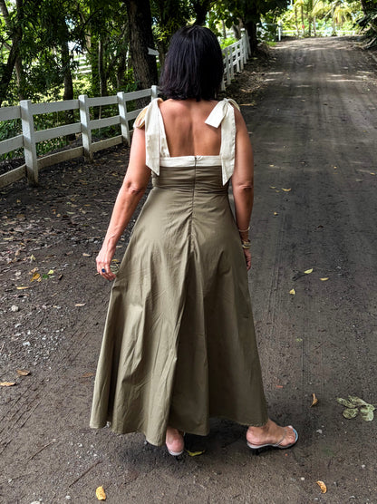 Olive Cream Contrast Maxi Dress