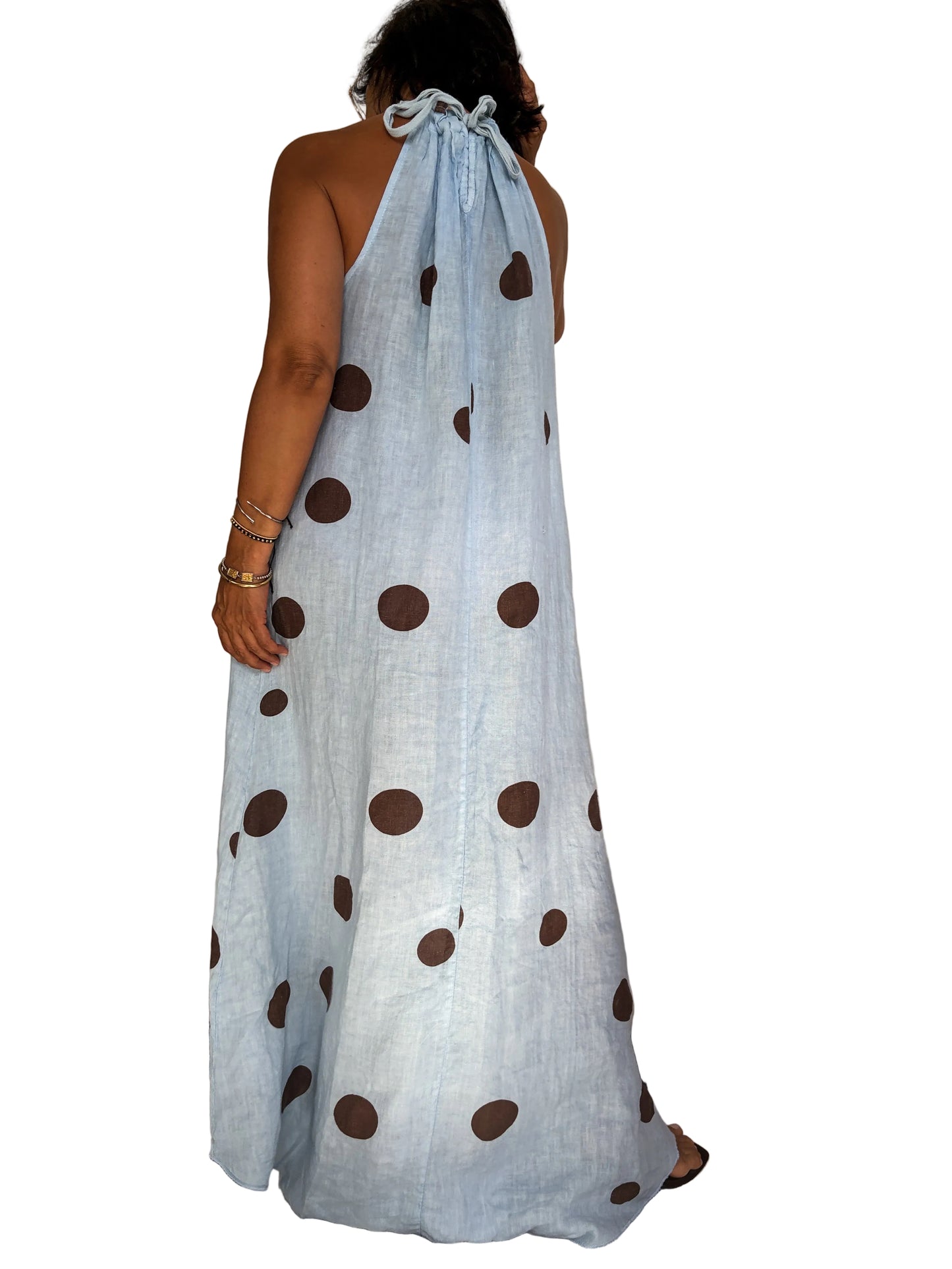 Linen Halter Polka Dots Dress 🇮🇹