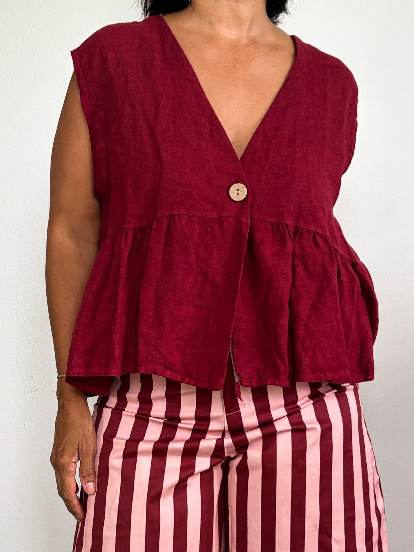 Burgundy Linen Top 🇮🇹