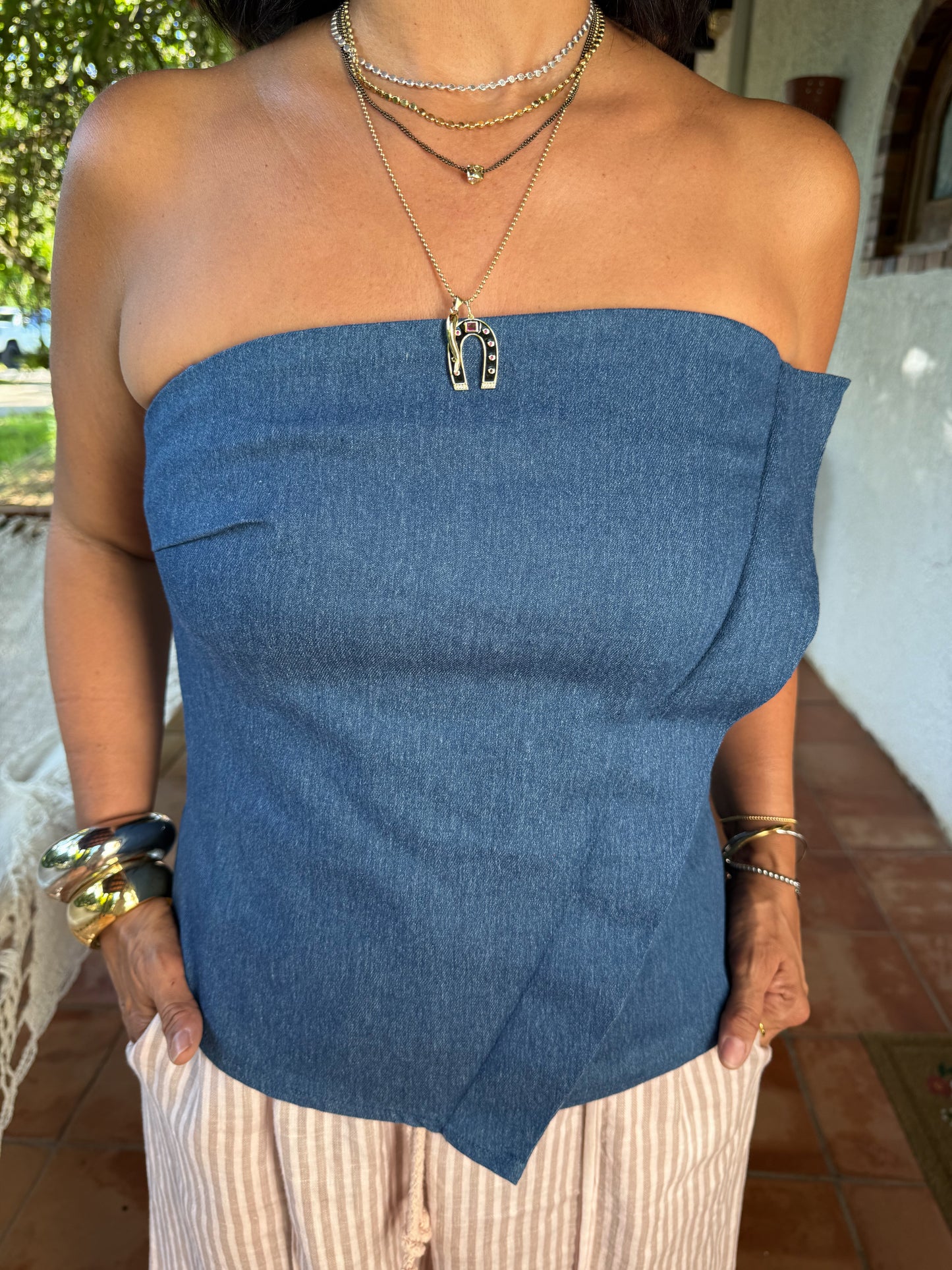 Denim Strapless Top