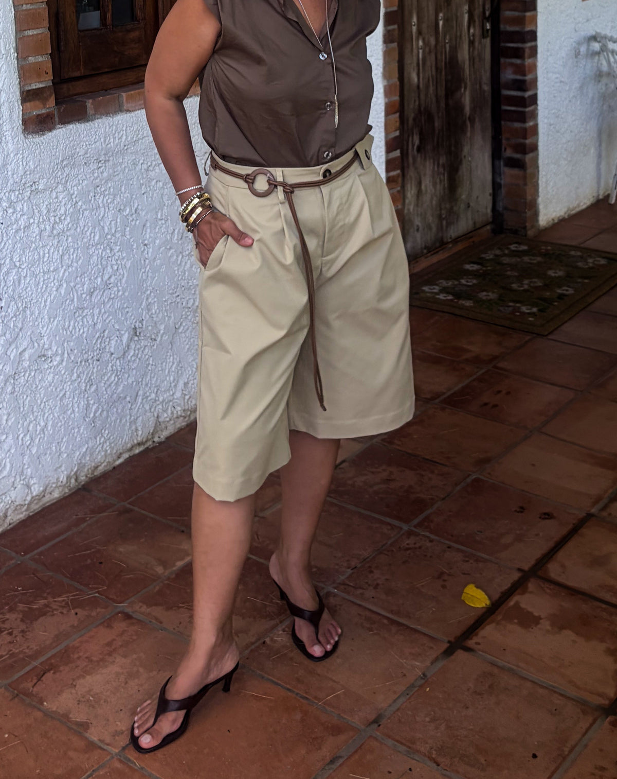 Belted Pleated Bermuda