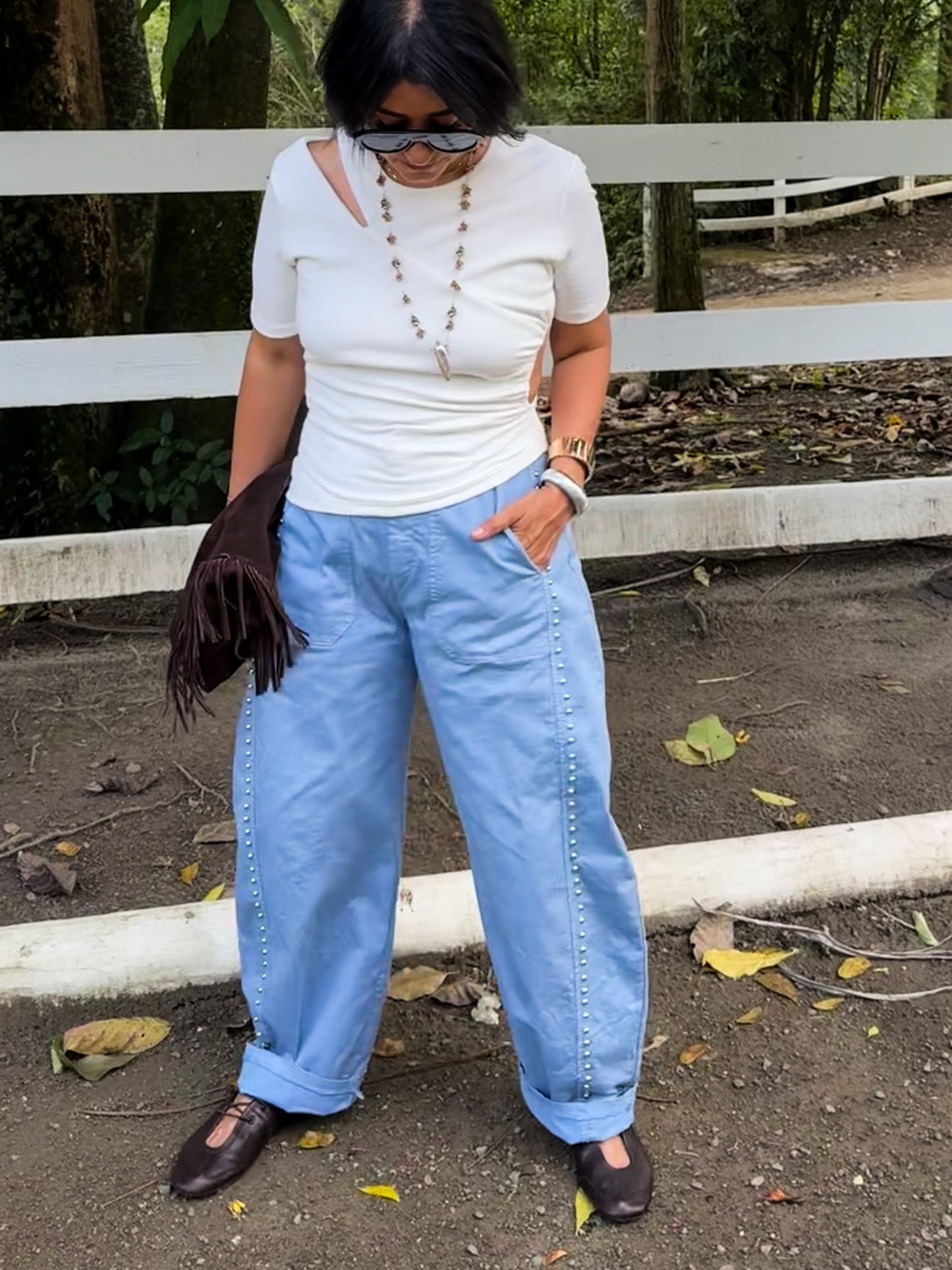 Studs Detail Barrel Pants