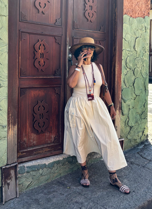 Beige Contrast Maxi Dress