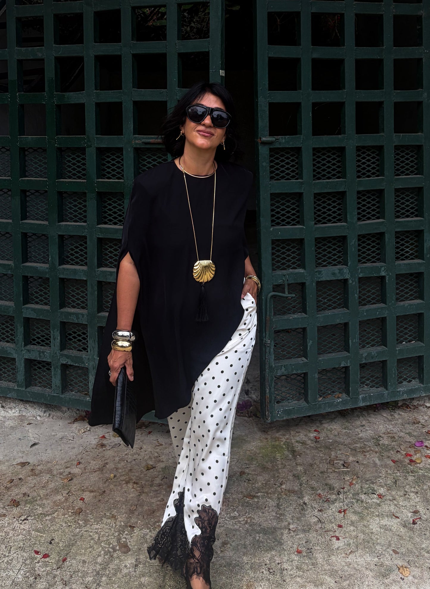 Polka Dots Satin Lace Trim Pants