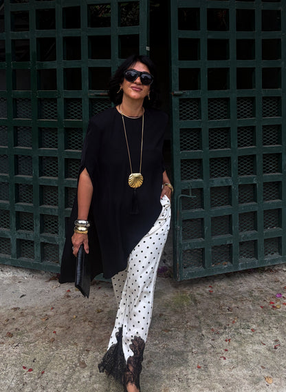 Polka Dots Satin Lace Trim Pants