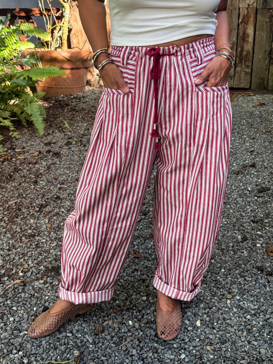 Striped Barrel Denim Pants
