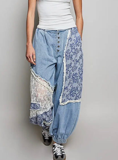 Boho Denim Jogger Pants
