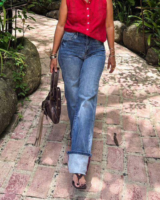 Cuff Hem Denim Jeans