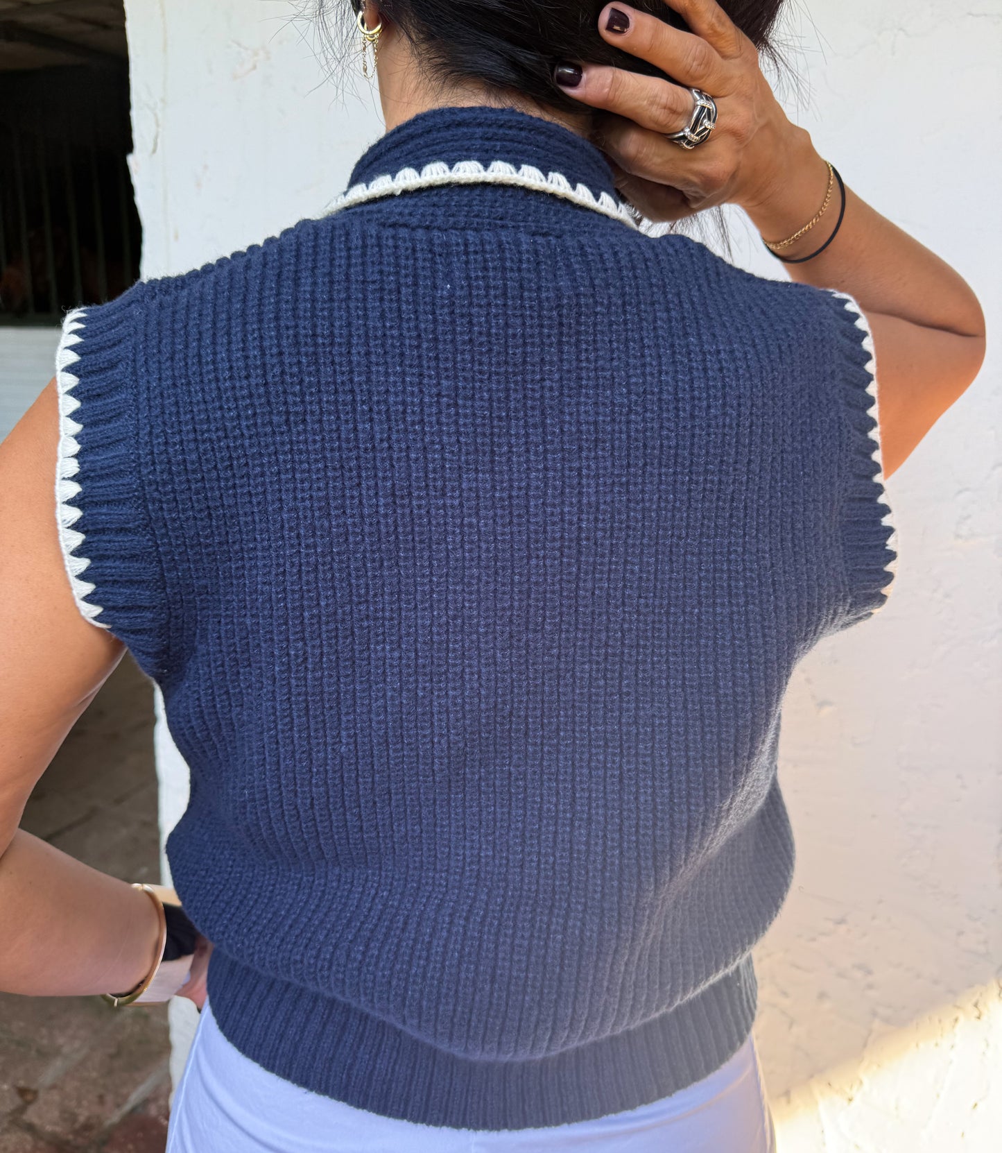 Navy Tie Neck Sweater