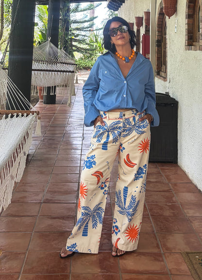Blue Printed Denim Pants 🇨🇴