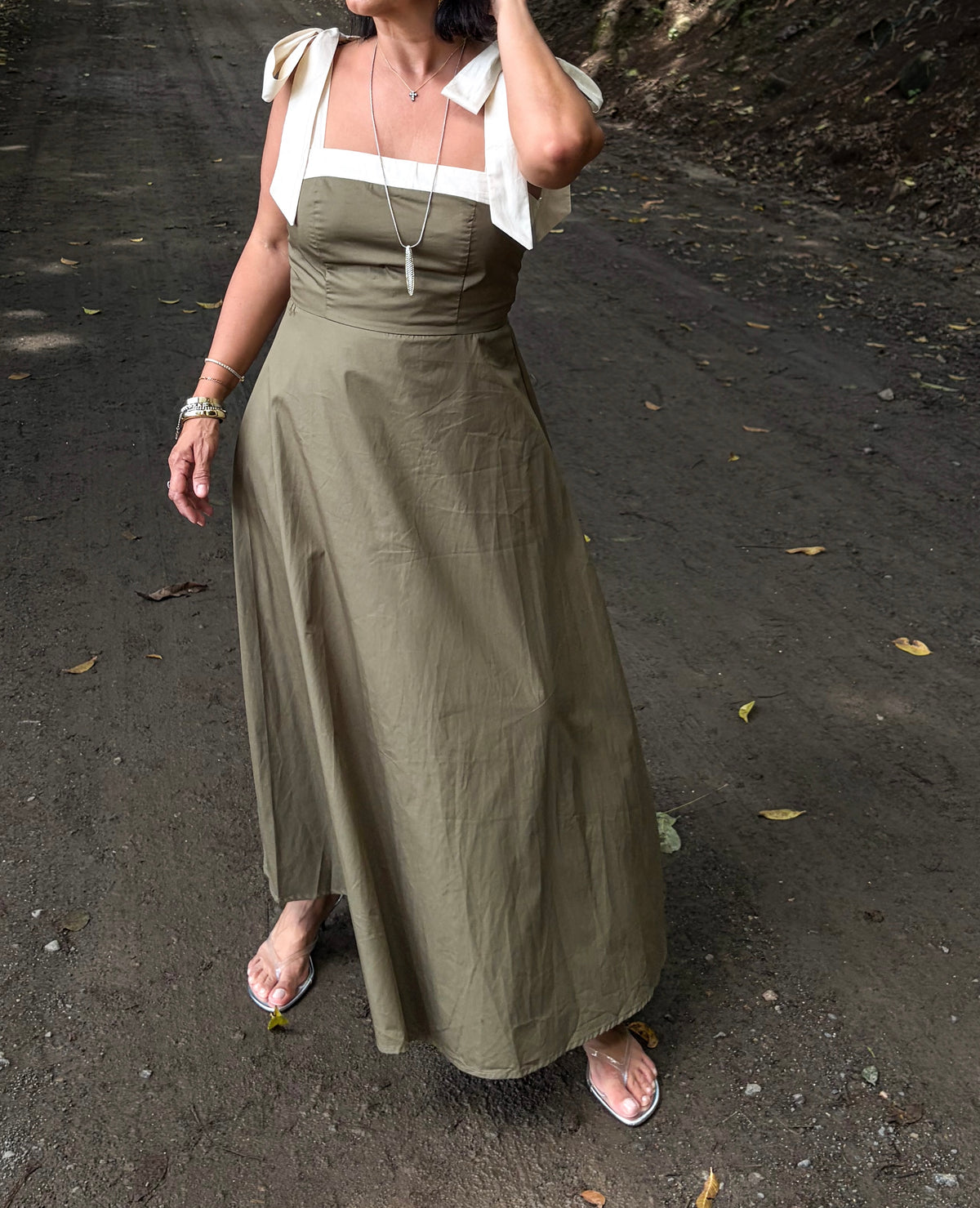 Olive Cream Contrast Maxi Dress