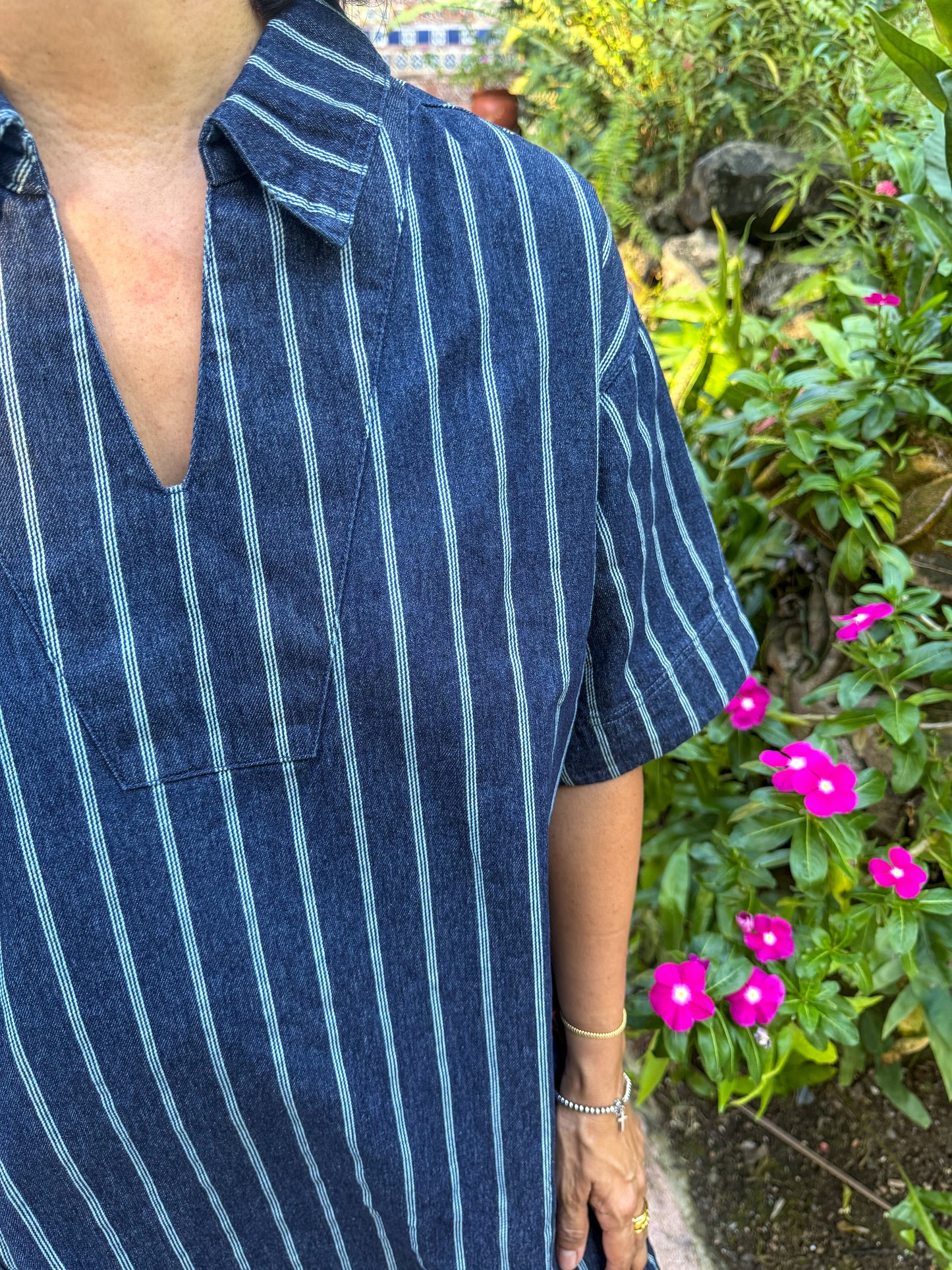 Dark Denim Striped Mini Dress