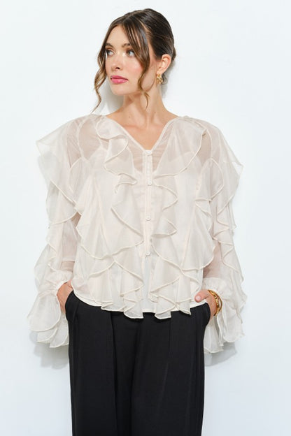 Layered Ruffle Sheer Blouse