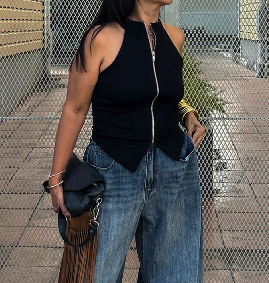 Black Structured SleevelessTop