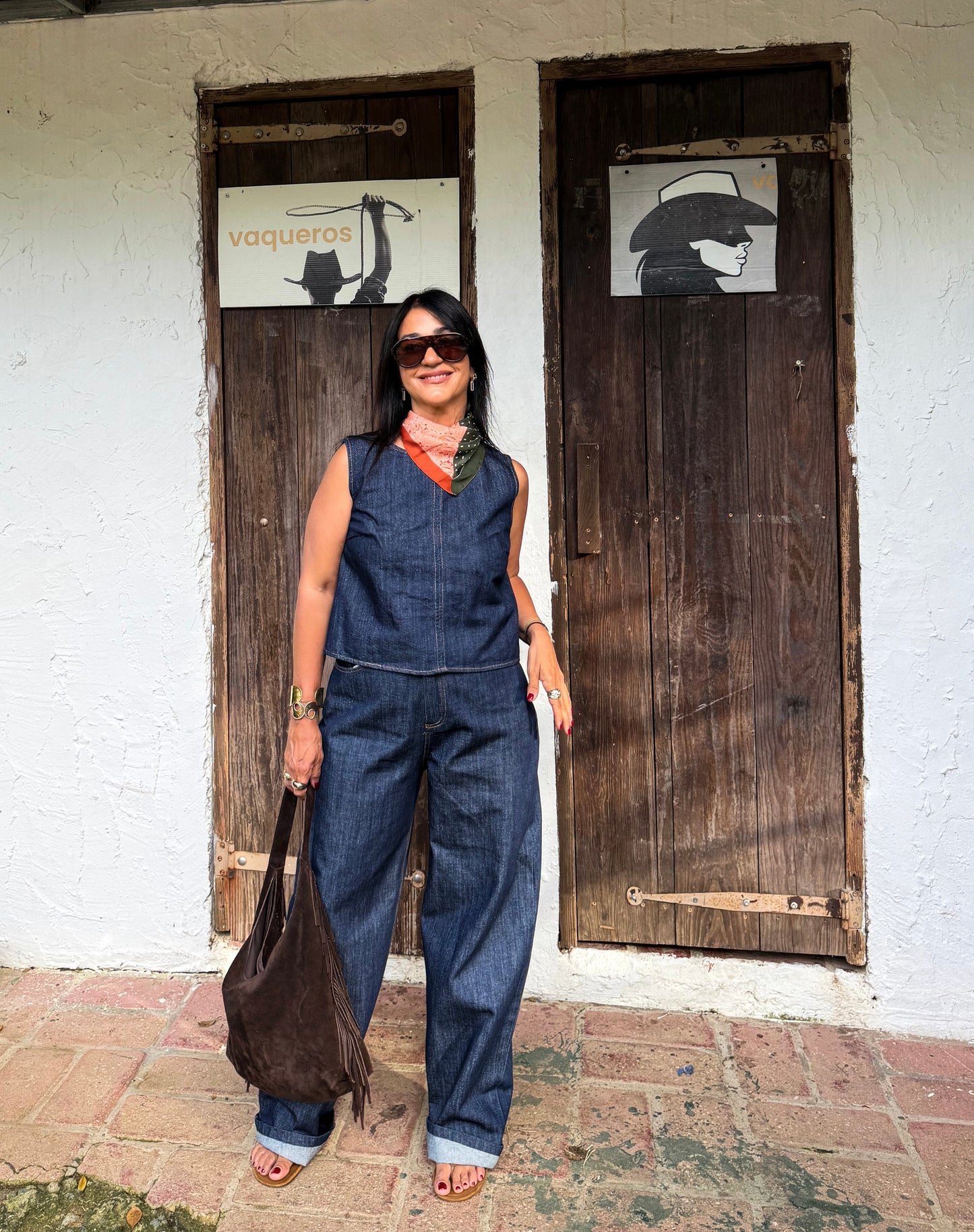 Denim Open Back Top and Pants Set