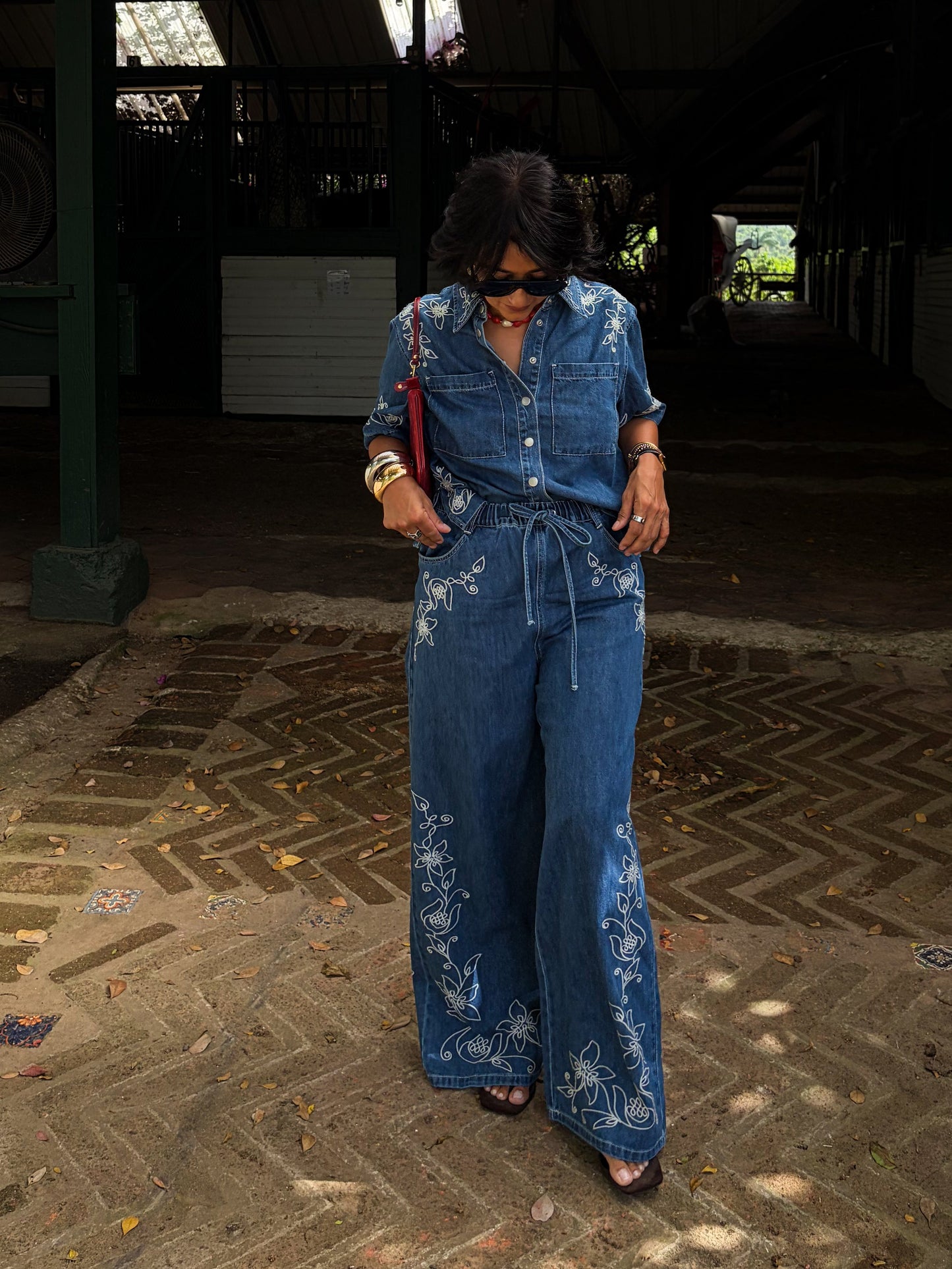 Embroidered Denim Set