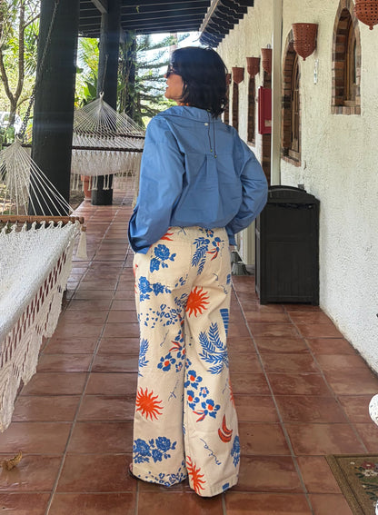 Blue Printed Denim Pants 🇨🇴
