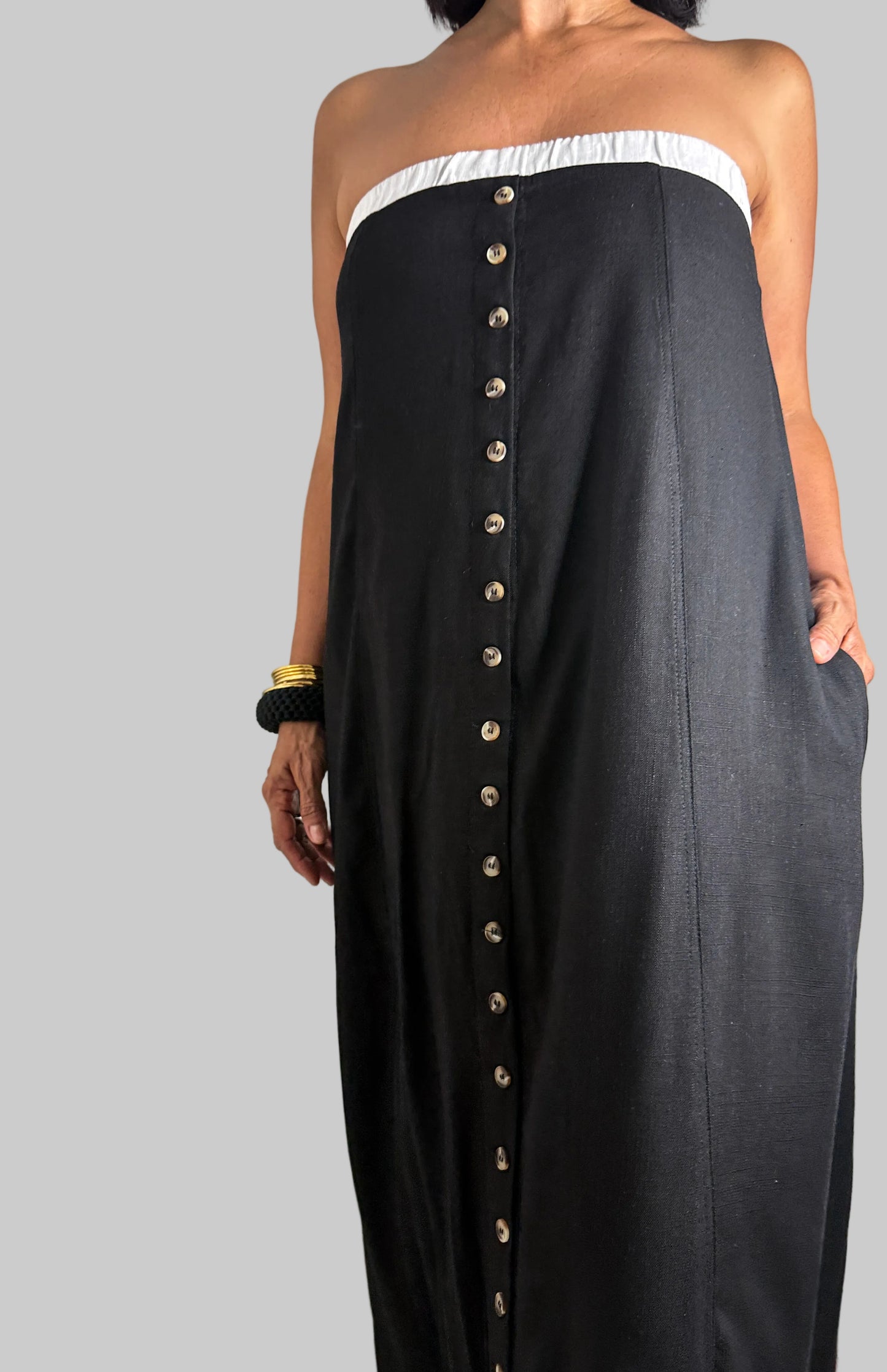 Black & White Button Front Maxi Dress
