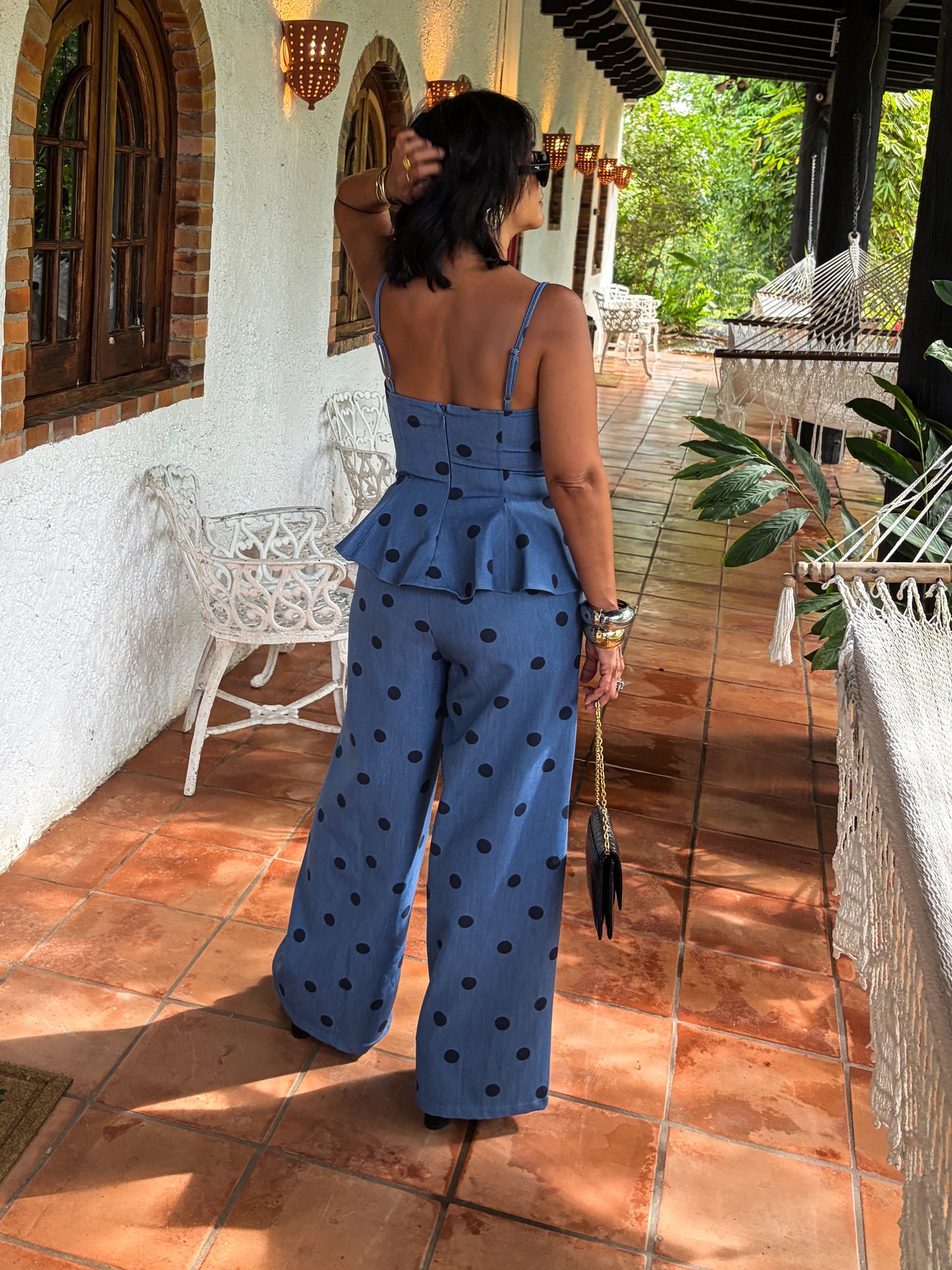 Denim/look Polka Dots set