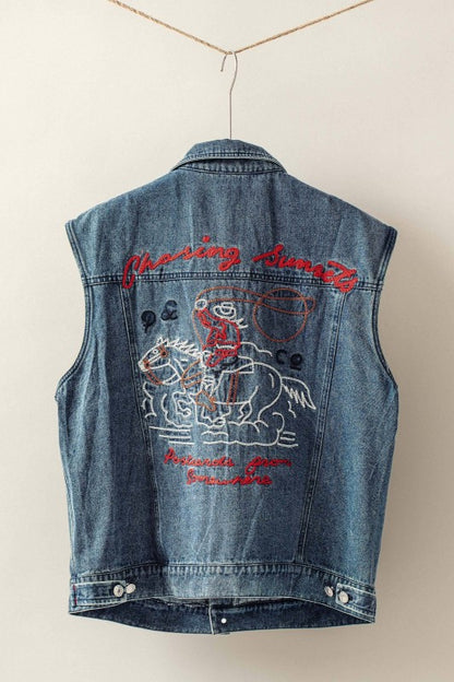 Embroidered Denim Vest