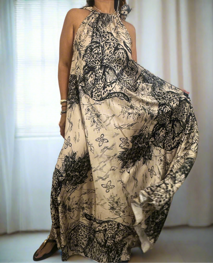 Beige Print Maxi Dress