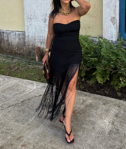 Asymmetric Fringe Maxi Skirt