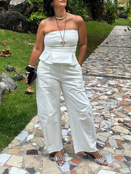 Pleated Strapless Peplum Jumpsuit