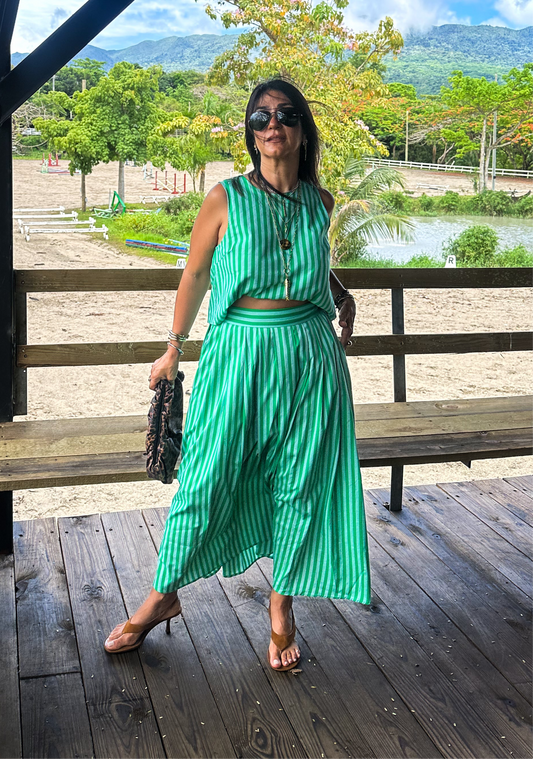 Green Striped Skirt Set