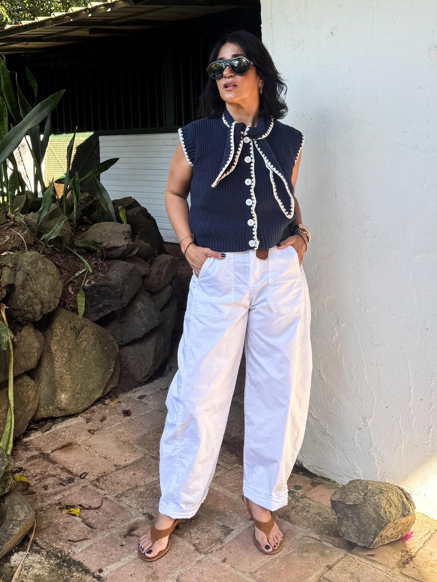 Navy Tie Neck Sweater