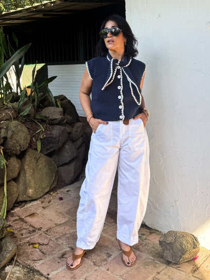 Navy Tie Neck Sweater