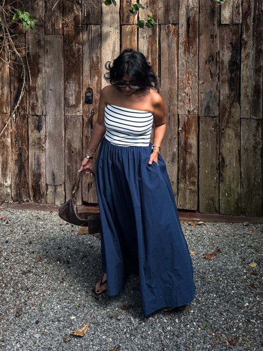 Strapless Striped Flowy Dress