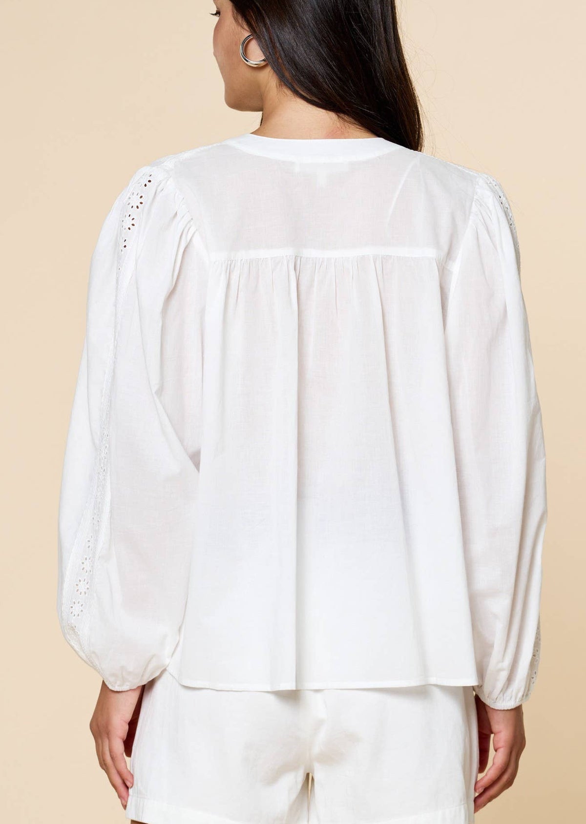 Eyelet Balloon Sleeve Blouse