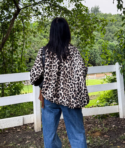Animal Print Collared Bomber Jacket