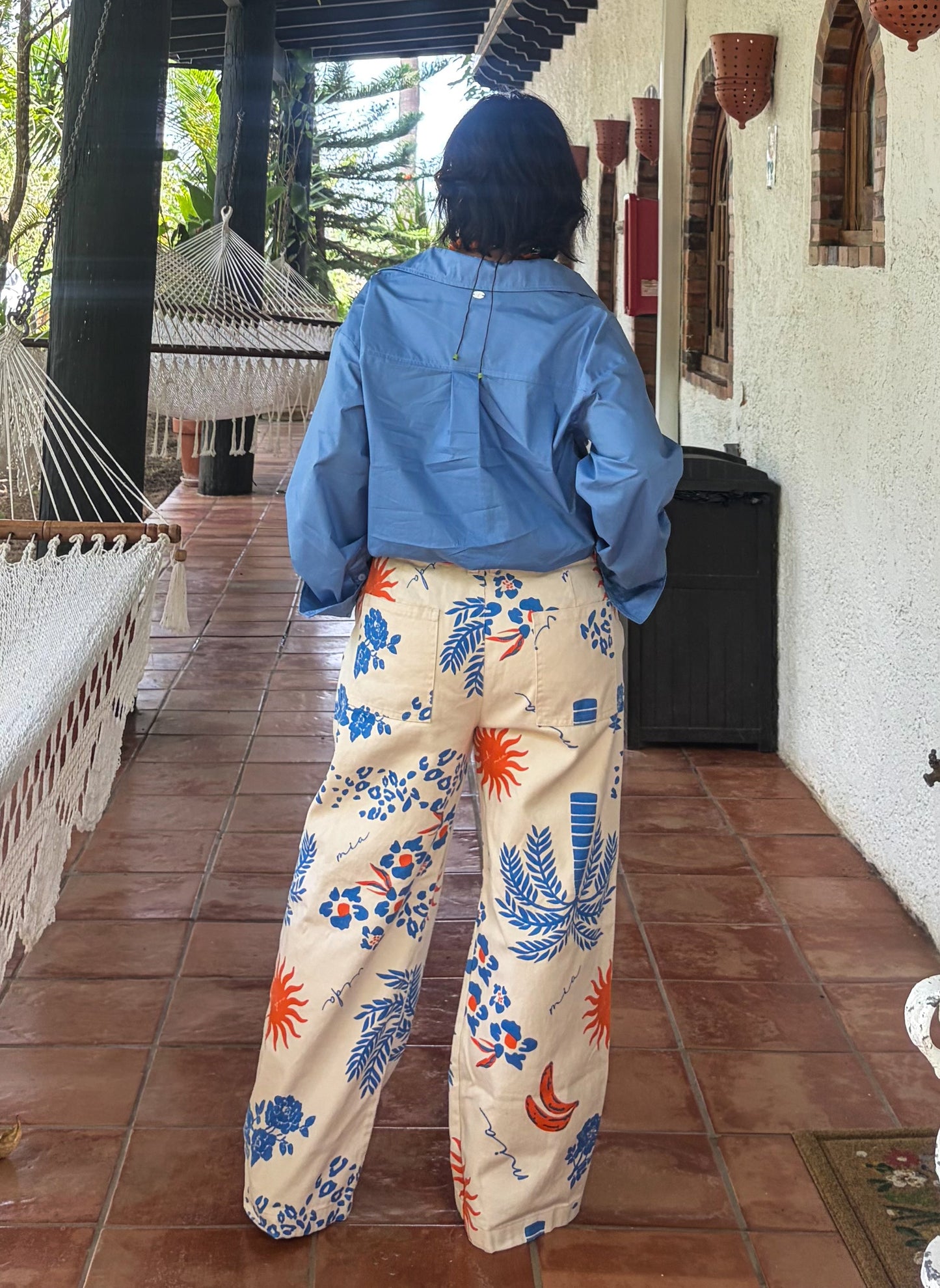 Blue Printed Denim Pants 🇨🇴
