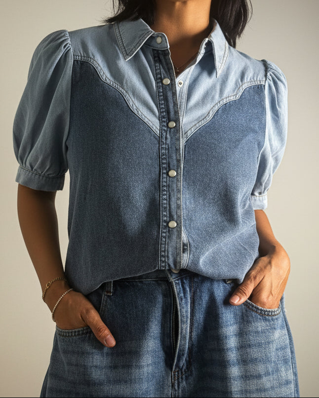 Denim Contrast Top
