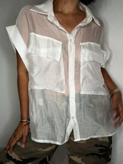Sheer Satin Pockets Shirt 🇮🇹