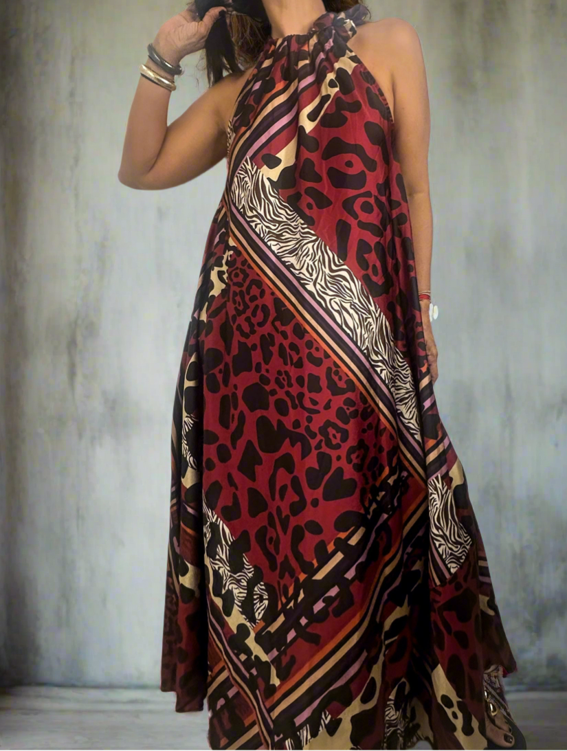 Burgundy Print Maxi Dress