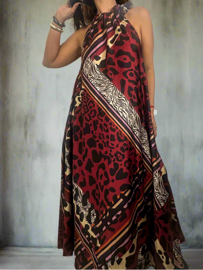 Burgundy Print Maxi Dress