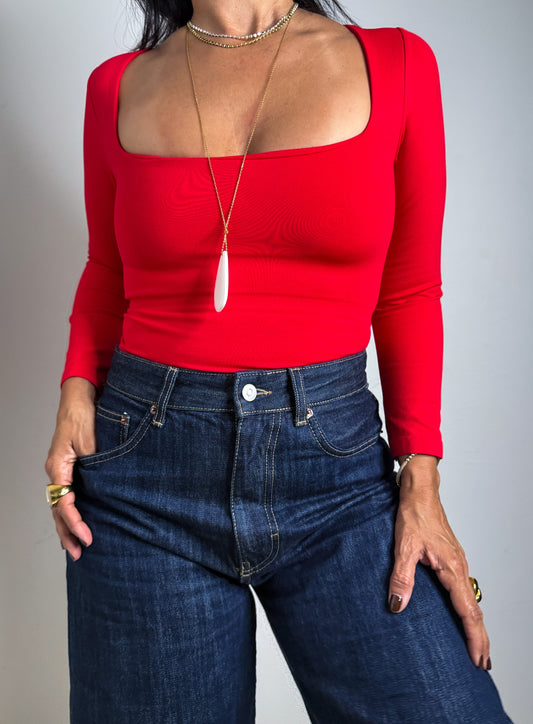 Red Square Neck Crop Top