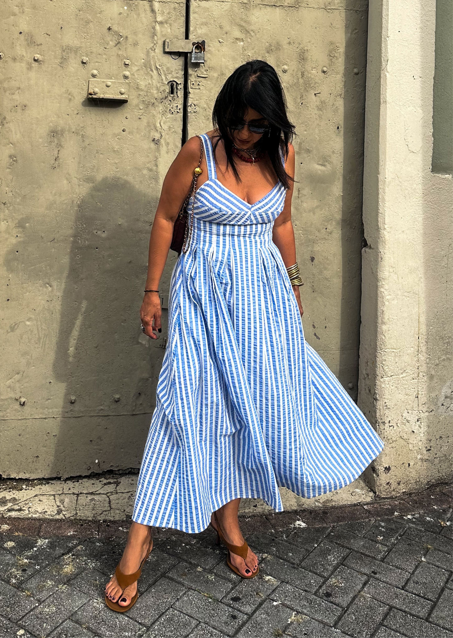 Blue Stripe Midi Dress